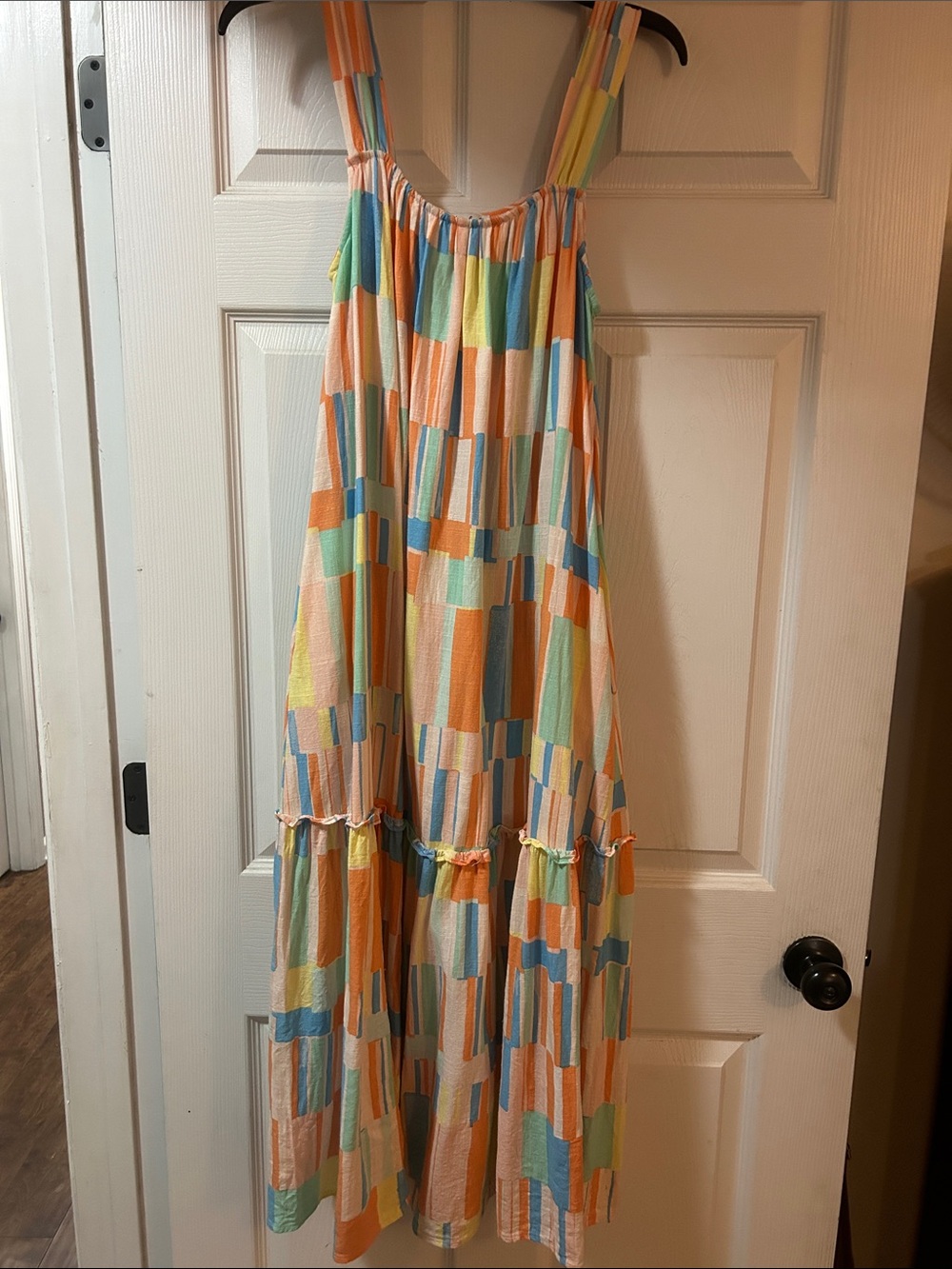 Wonderly Multicolor Block-Print Maxi Dress in Orange, Blue, Green, Cream